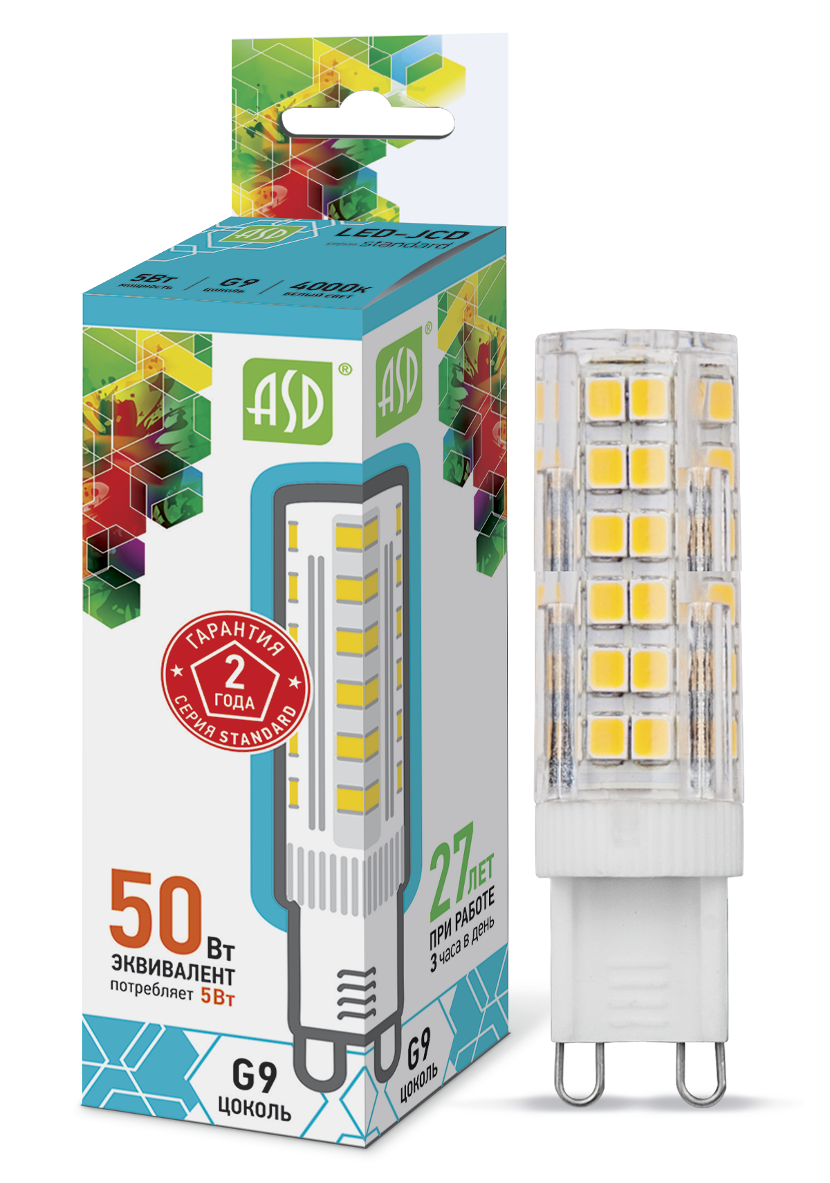 Купить лампа светодиодная led-jcd-standard 5вт 230в g9 4000к 450лм asd, 100% качество, в наличии на L-ed.ru