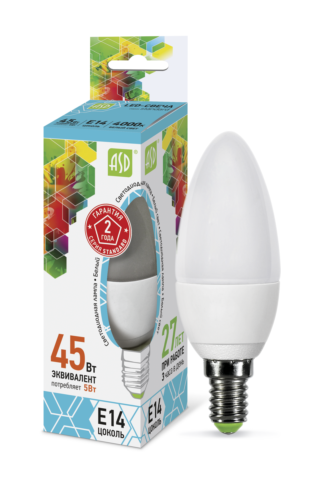 Купить лампа светодиодная led-свеча-standard 5вт 230в е14 4000к 450лм asd, 100% качество, в наличии на L-ed.ru