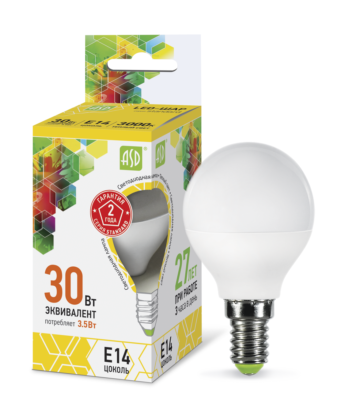 Купить лампа светодиодная led-шар-standard 3.5вт 230в е14 3000к 320лм asd, 100% качество, в наличии на L-ed.ru