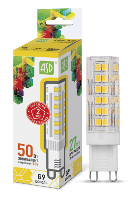 Купить лампа светодиодная led-jcd-standard 5вт 230в g9 3000к 450лм asd, 100% качество, в наличии на L-ed.ru