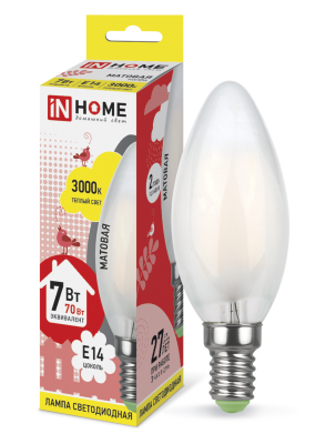 Купить лампа светодиодная led-свеча-deco 7вт 230в е14 3000к 630лм матовая in home, 100% качество, в наличии на L-ed.ru