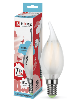 Купить лампа светодиодная led-свеча на ветру-deco 7вт 230в е14 4000к 630лм матовая in home, 100% качество, в наличии на L-ed.ru