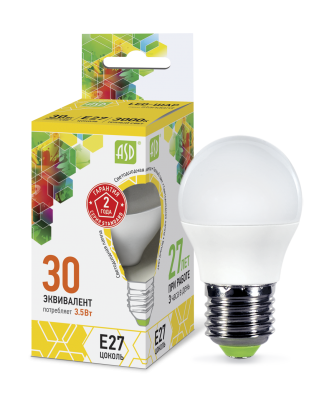 Купить лампа светодиодная led-шар-standard 3.5вт 230в е27 3000к 320лм asd, 100% качество, в наличии на L-ed.ru