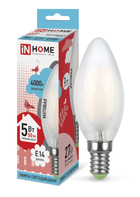 Купить лампа светодиодная led-свеча-deco 5вт 230в е14 4000к 450лм матовая in home, 100% качество, в наличии на L-ed.ru