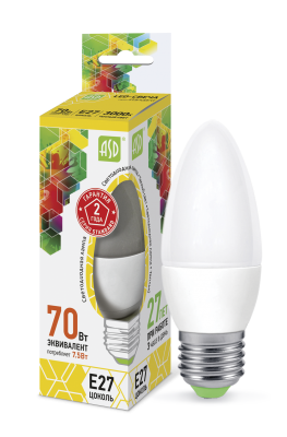 Купить лампа светодиодная led-свеча-standard 7.5вт 230в е27 3000к 675лм asd, 100% качество, в наличии на L-ed.ru