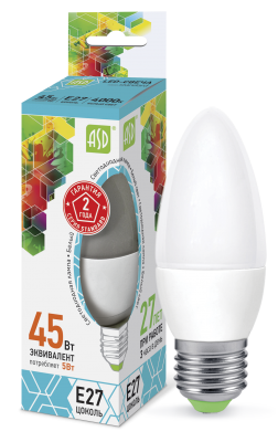Купить лампа светодиодная led-свеча-standard 5вт 230в е27 4000к 450лм asd, 100% качество, в наличии на L-ed.ru