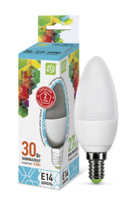 Купить лампа светодиодная led-свеча-standard 3.5вт 230в е14 4000к 320лм asd, 100% качество, в наличии на L-ed.ru