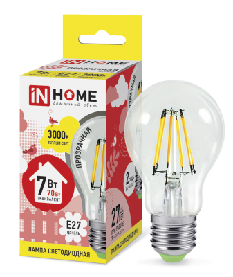Купить лампа светодиодная led-a60-deco 7вт 230в е27 3000к 630лм прозрачная in home, 100% качество, в наличии на L-ed.ru