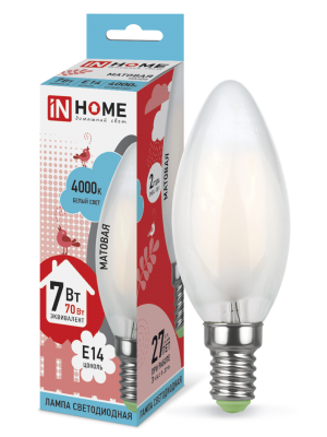 Купить лампа светодиодная led-свеча-deco 7вт 230в е14 4000к 630лм матовая in home, 100% качество, в наличии на L-ed.ru