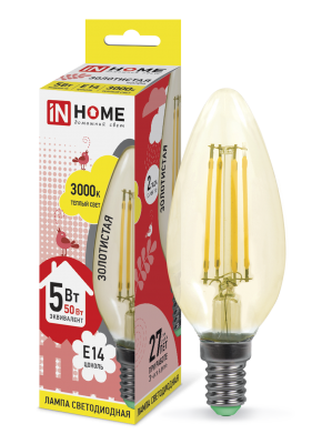 Купить лампа светодиодная led-свеча-deco 5вт 230в е14 3000к 450лм золотистая in home, 100% качество, в наличии на L-ed.ru