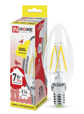 Купить лампа светодиодная led-свеча-deco 7вт 230в е14 3000к 630лм прозрачная in home, 100% качество, в наличии на L-ed.ru