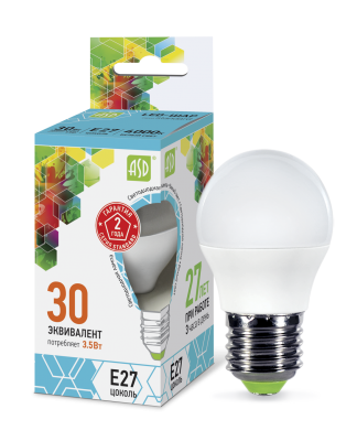 Купить лампа светодиодная led-шар-standard 3.5вт 230в е27 4000к 320лм asd, 100% качество, в наличии на L-ed.ru