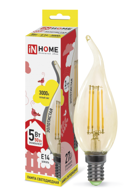 Купить лампа светодиодная led-свеча на ветру-deco 5вт 230в е14 3000к 450лм золотистая in home, 100% качество, в наличии на L-ed.ru
