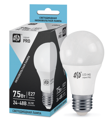 Купить лампа светодиодная низковольтная led-mo-24/48v-pro 7,5вт 24-48в е27 4000к 600лм asd, 100% качество, в наличии на L-ed.ru