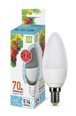 Купить лампа светодиодная led-свеча-standard 7.5вт 230в е14 4000к 675лм asd в интернет-магазине L-ed.ru	
