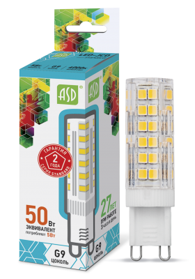 Купить лампа светодиодная led-jcd-standard 5вт 230в g9 4000к 450лм asd, 100% качество, в наличии на L-ed.ru