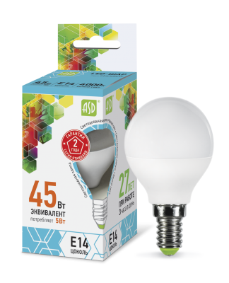 Купить лампа светодиодная led-шар-standard 5вт 230в е14 4000к 450лм asd, 100% качество, в наличии на L-ed.ru