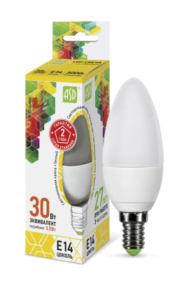 Купить лампа светодиодная led-свеча-standard 3.5вт 230в е14 3000к 320лм asd, 100% качество, в наличии на L-ed.ru