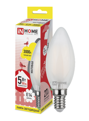 Купить лампа светодиодная led-свеча-deco 5вт 230в е14 3000к 450лм матовая in home, 100% качество, в наличии на L-ed.ru