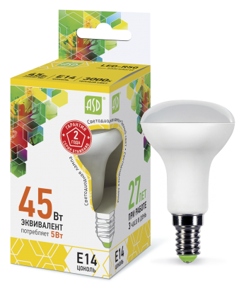Купить лампа светодиодная led-r50-standard 5вт 230в е14 3000к 450лм asd, 100% качество, в наличии на L-ed.ru