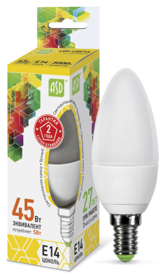 Купить лампа светодиодная led-свеча-standard 5вт 230в е14 3000к 450лм asd, 100% качество, в наличии на L-ed.ru
